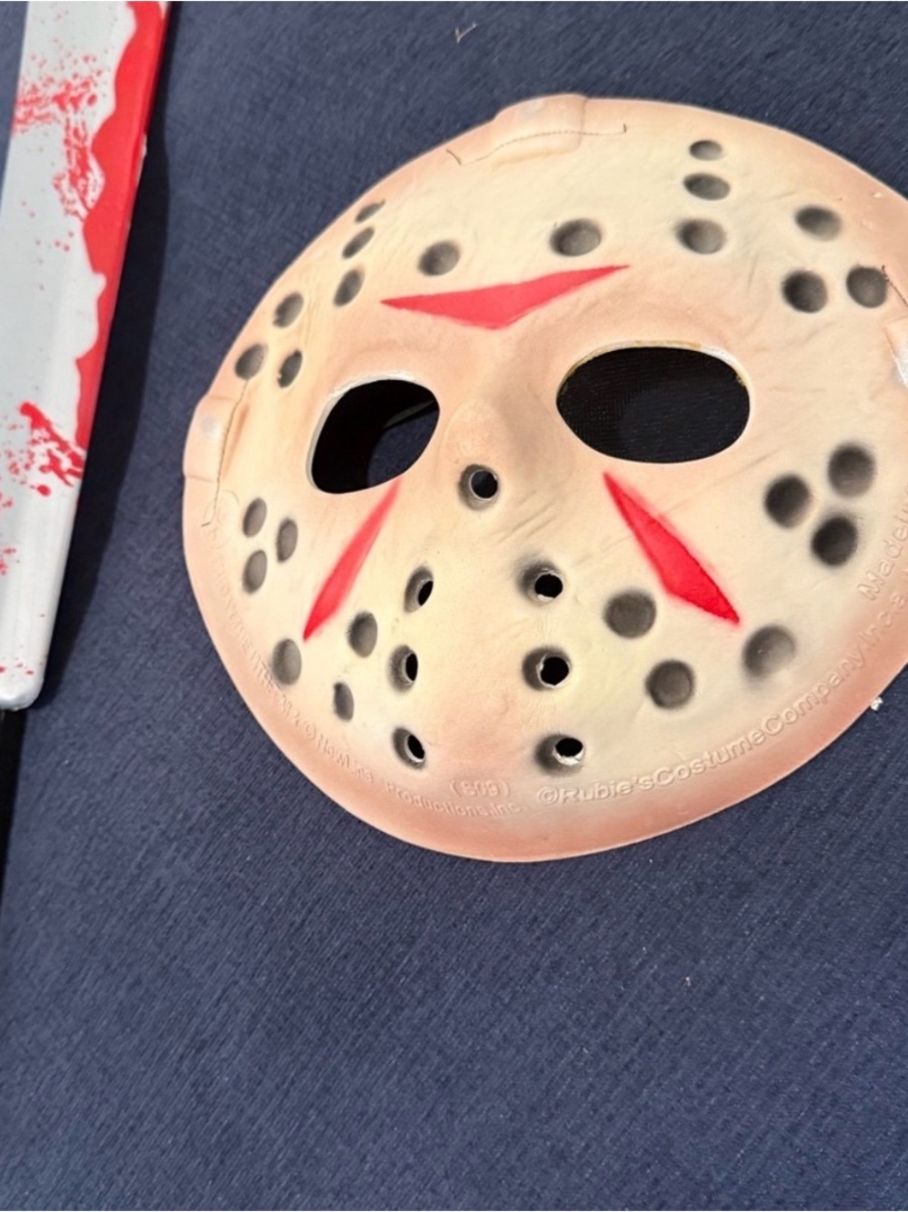 Horror Jason-Style Beige and Red Hockey Mask -